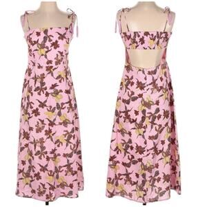 House of Harlow 1960 Linen Pink Tropical Midi Sleeveless Tassel Dress Size Large